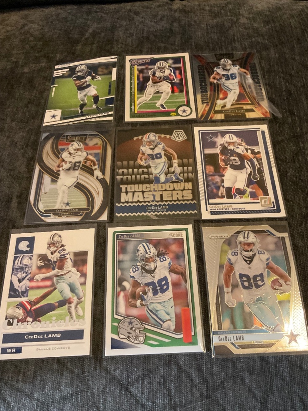 Ceedee Lamb 9 Card Lot: Select, Mosaic, Prizm, Classics, Presrtige, Donruss